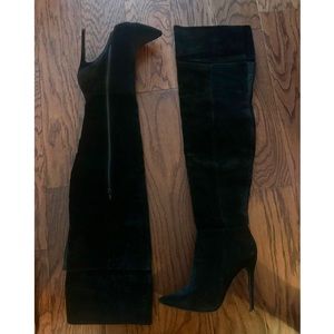 Black suede over-the-knee boots